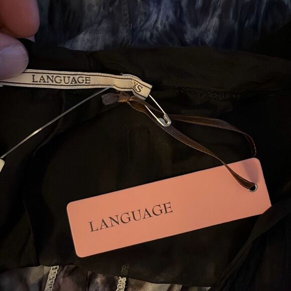 LANGUAGE‎ XS Sheer Top Blouse Kimono Sleeve Tie Dye Black Patterned - Picture 3 of 4